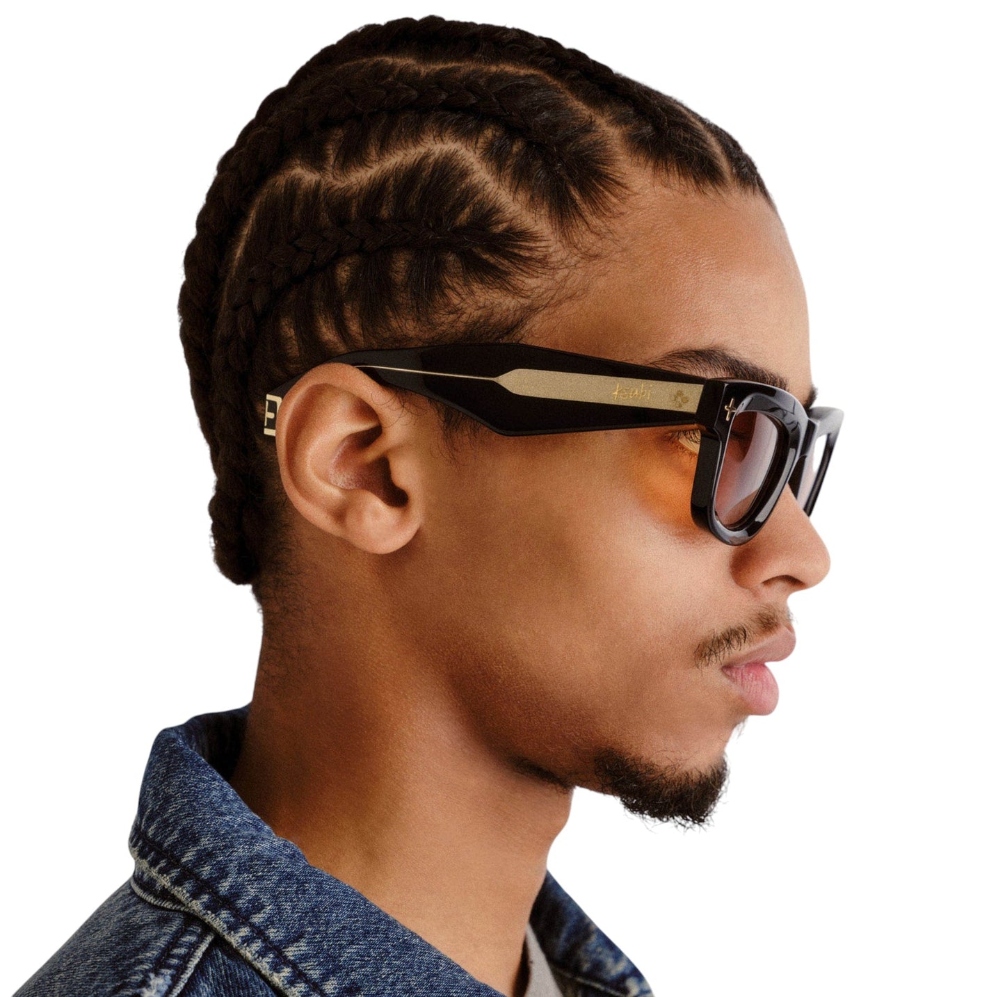 Ksubi Goodsen II Sunglasses | Black/Gold Acetate | Amber Tint, D-Frame, Unisex