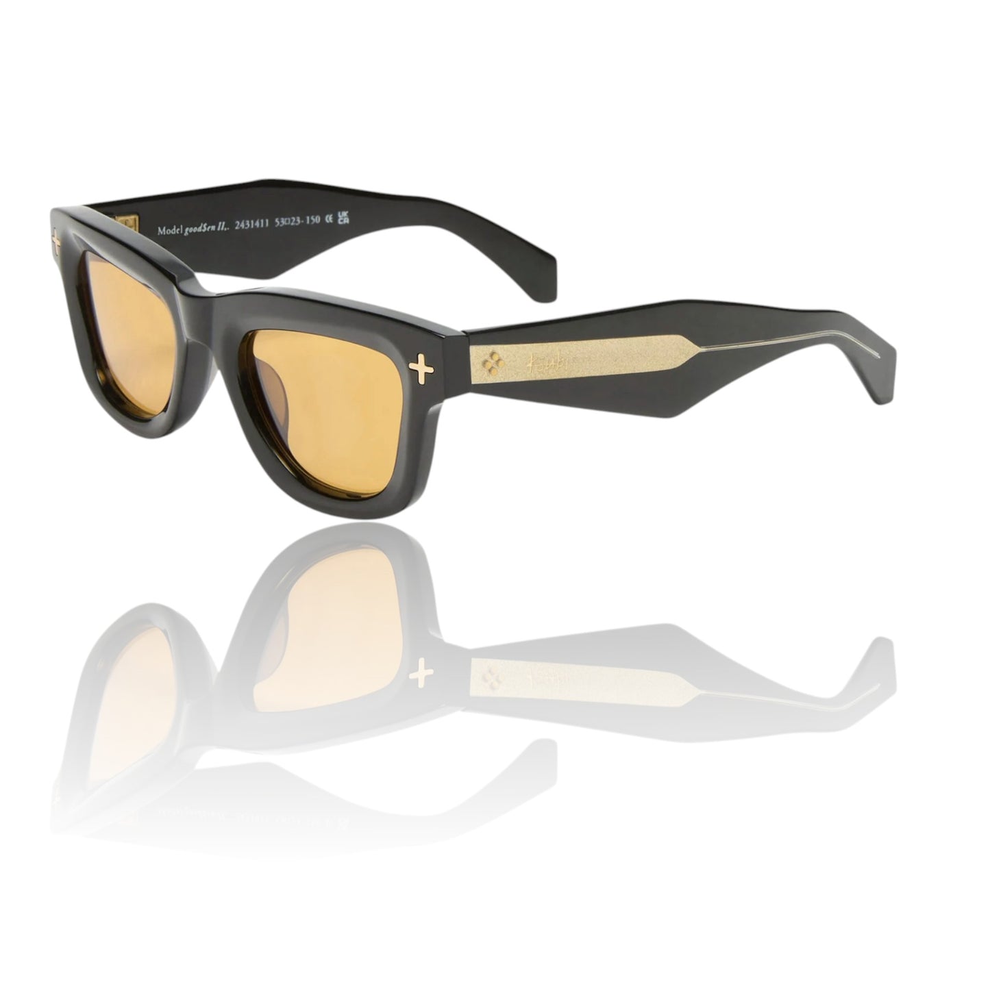 Ksubi Goodsen II Sunglasses | Black/Gold Acetate | Amber Tint, D-Frame, Unisex
