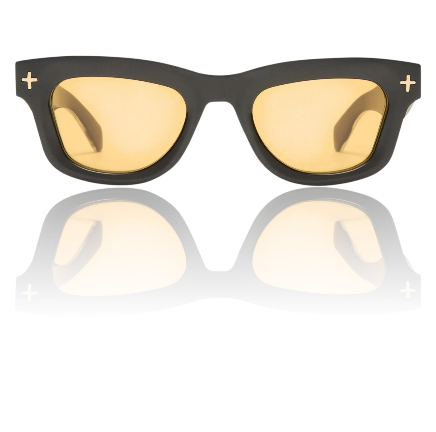 Ksubi Goodsen II Sunglasses | Black/Gold Acetate | Amber Tint, D-Frame, Unisex