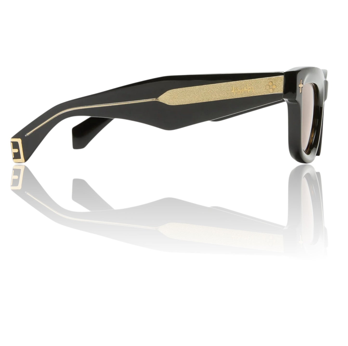 Ksubi Goodsen II Sunglasses | Black/Gold Acetate | Amber Tint, D-Frame, Unisex