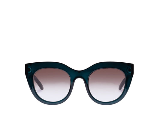 Naked Pear Le Specs Air Heart cat eye sunglasses in emerald green acetate with smoke gradient lenses.