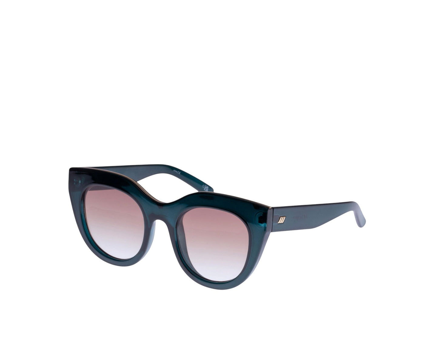 Naked Pear Le Specs Air Heart cat eye sunglasses in emerald acetate with smoke gradient lenses and metal top-bar.