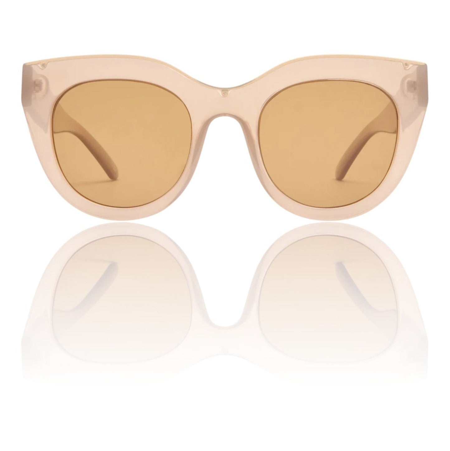 Naked Pear Le Specs Air Heart cat eye sunglasses in semi-transparent mink acetate with brown mono lenses.