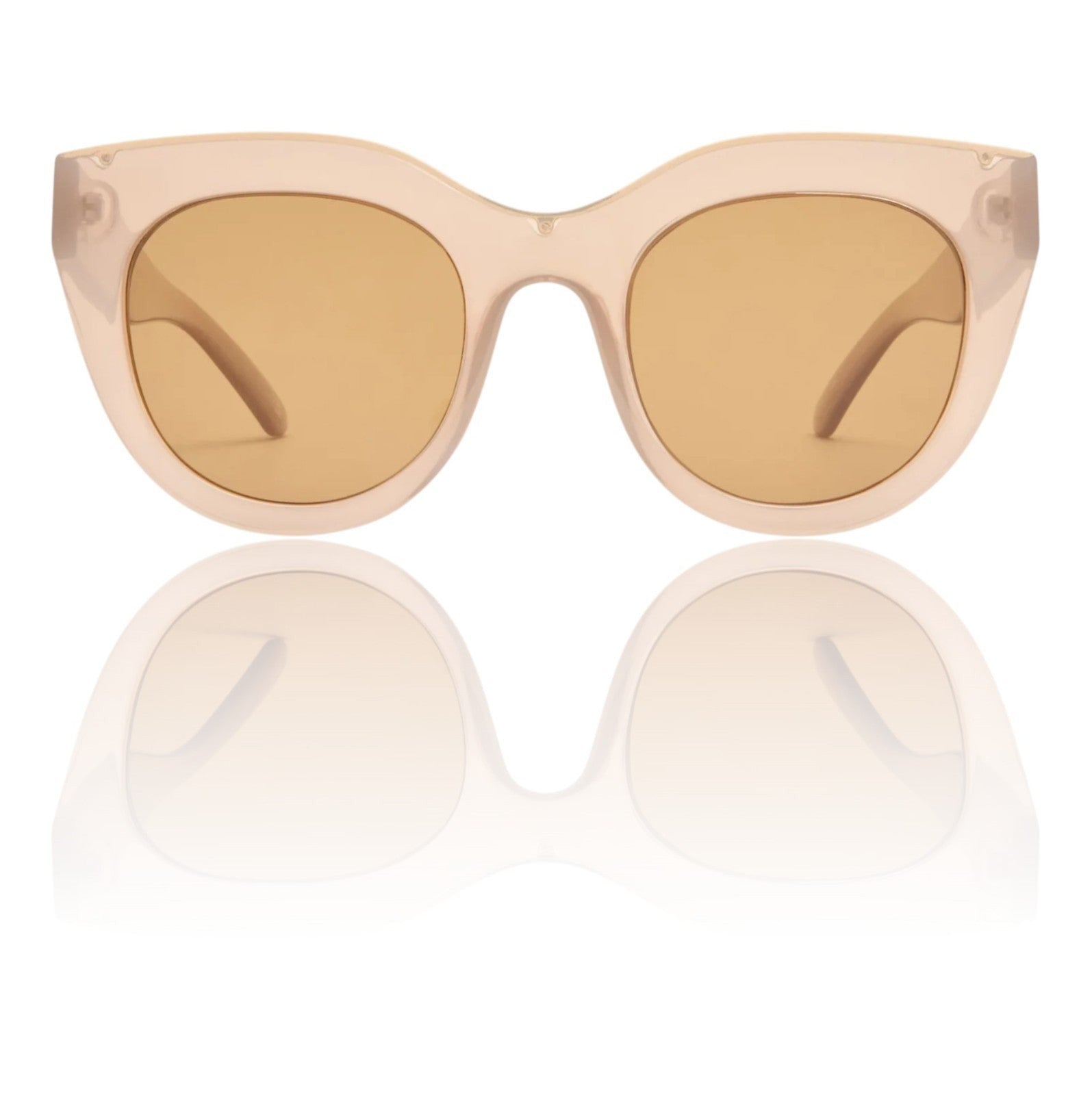 Naked Pear Le Specs Air Heart cat eye sunglasses in semi-transparent mink acetate with brown mono lenses.