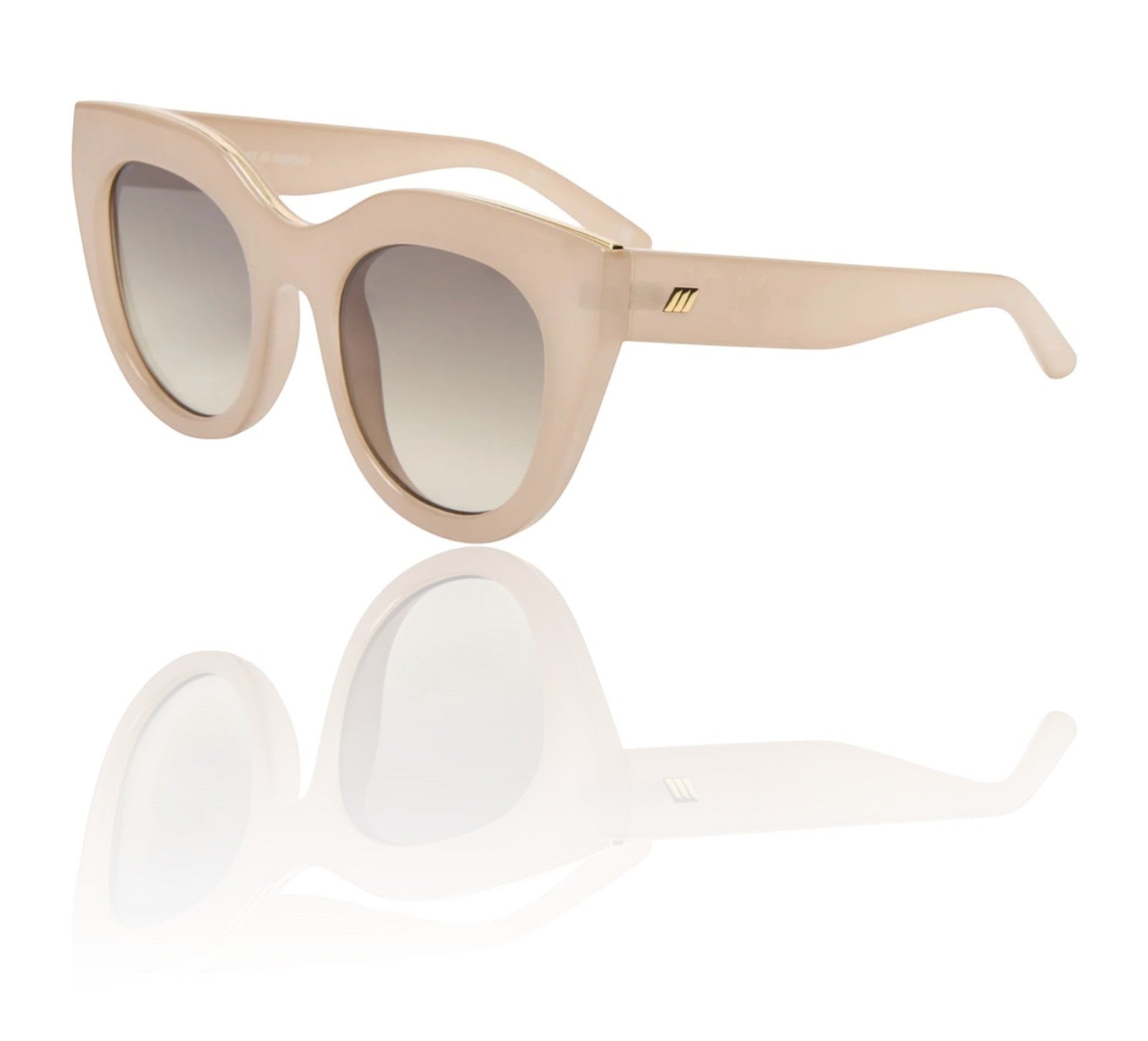 Naked Pear Le Specs Air Heart cat eye sunglasses in oatmeal acetate with khaki gradient lenses and metal top-bar.