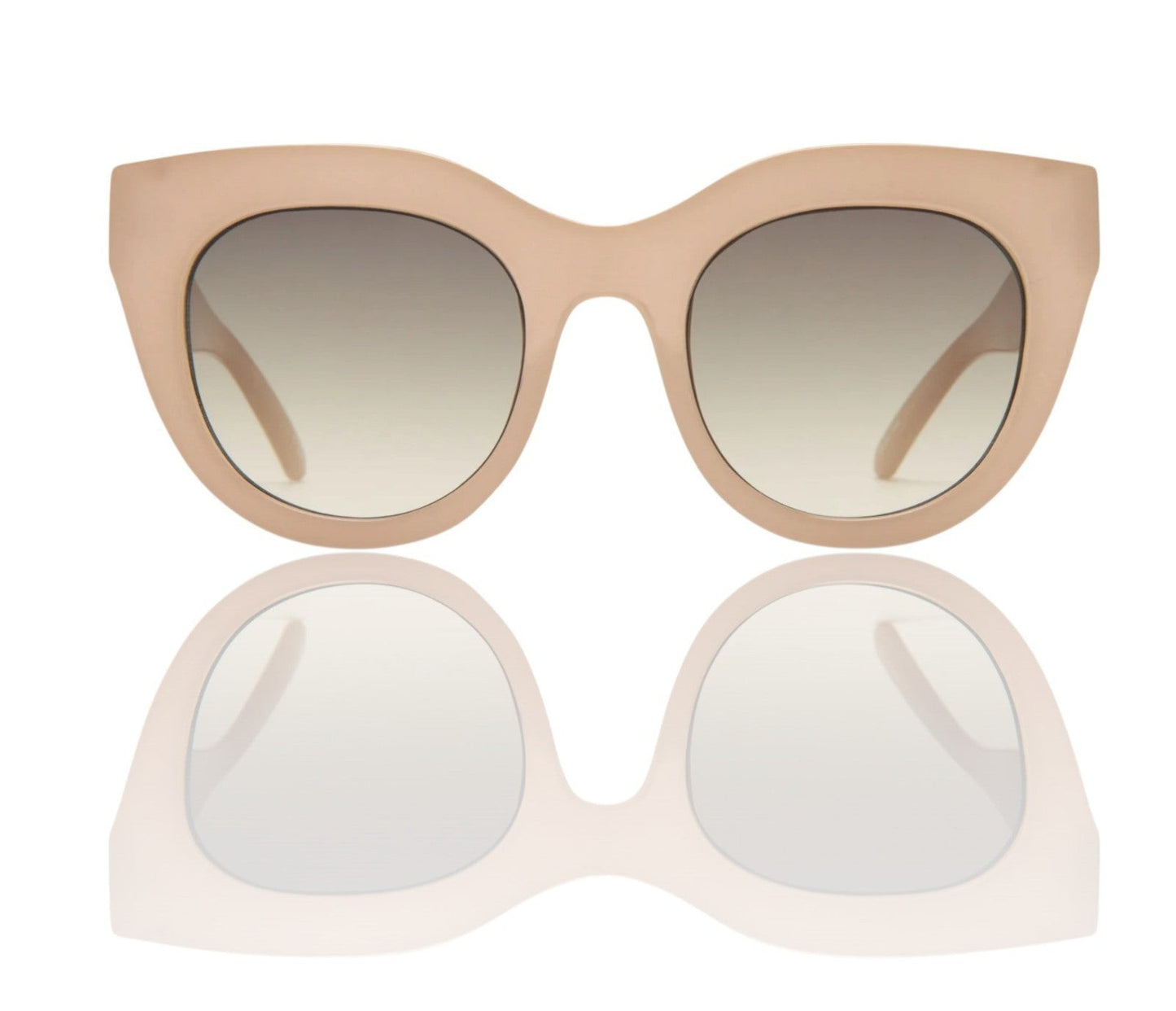 Naked Pear Le Specs Air Heart cat eye sunglasses in oatmeal acetate with khaki gradient lenses and metal top-bar inlay