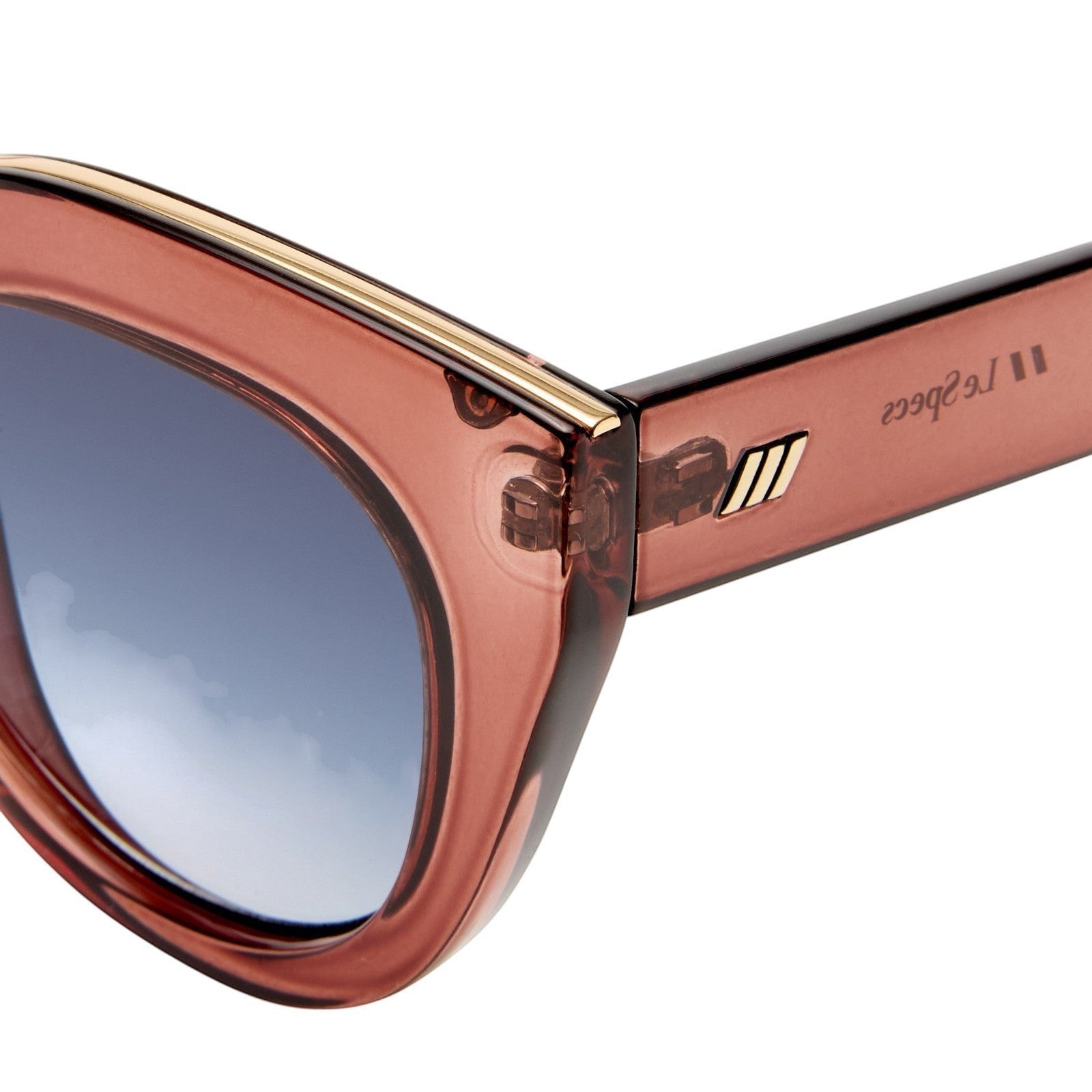 Naked Pear Le Specs Air Heart cat eye sunglasses in smokey pink transparent acetate with gold metal top-bar inlay