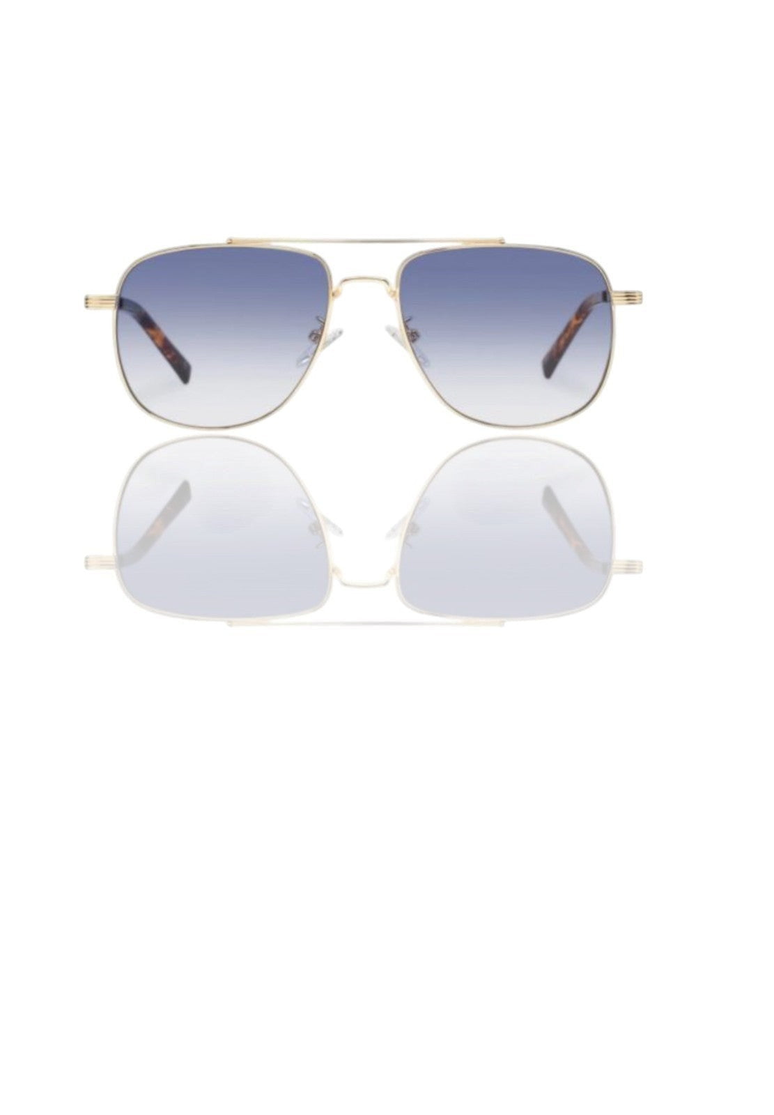 Naked Pear Le Specs The Charmer gold aviator sunglasses with blue gradient polycarbonate lenses and textured metal temples.