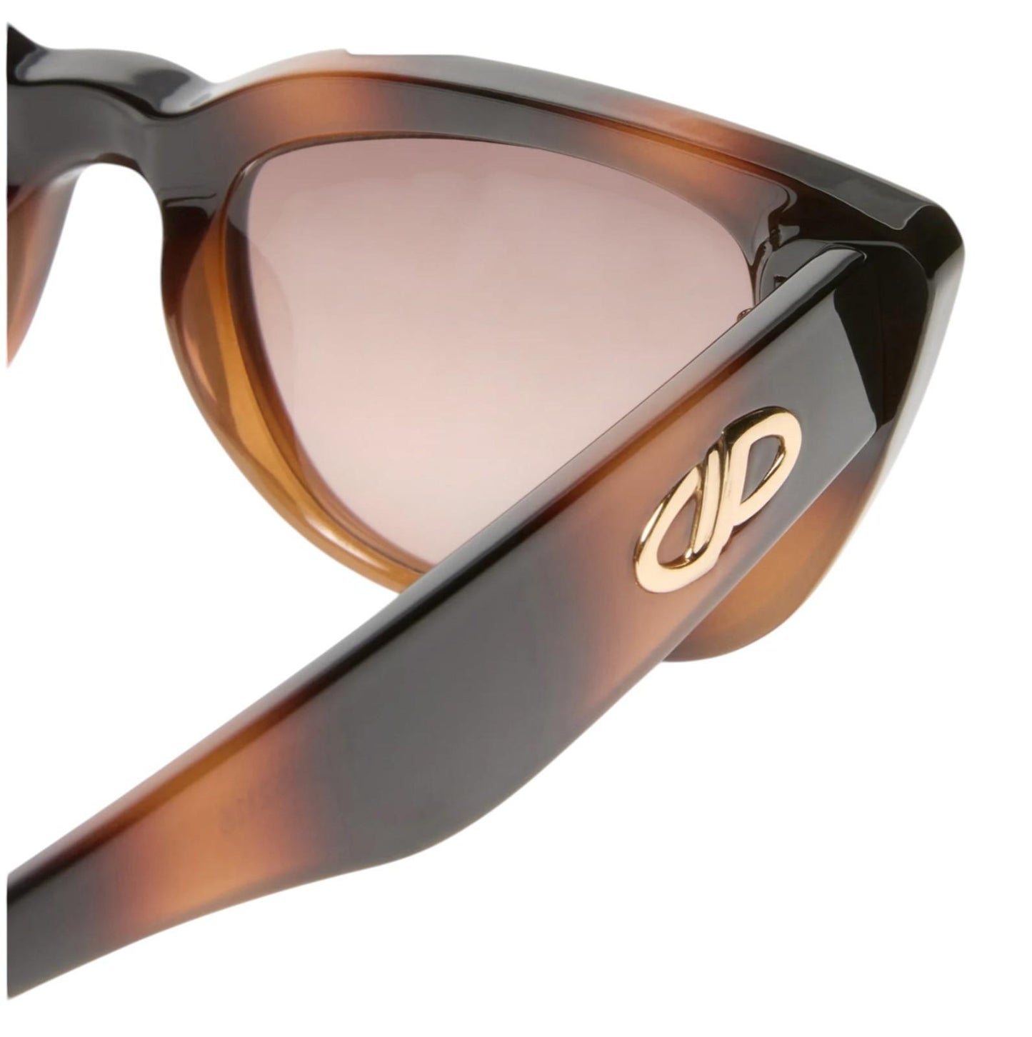 Sunglasses with tortoiseshell frame and brown lenses on a white background
