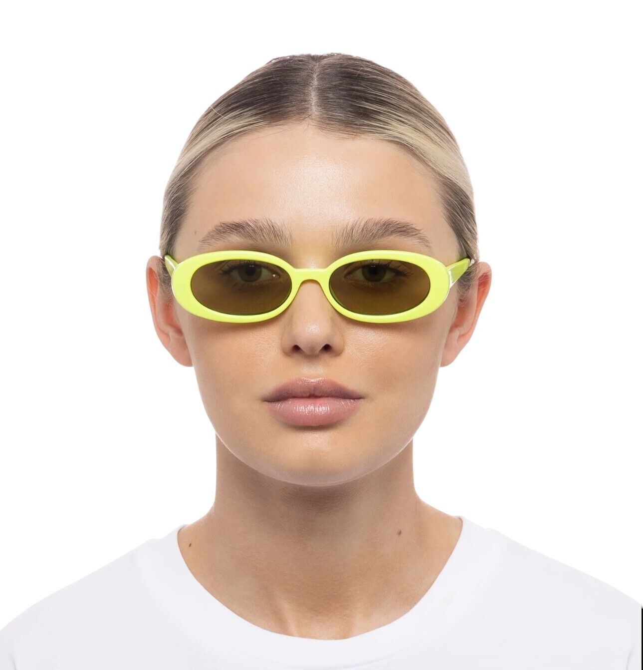 Le Specs Outta Love Sunglasses |Neon Yellow/Green, Oval, Small Frame, 90's Style