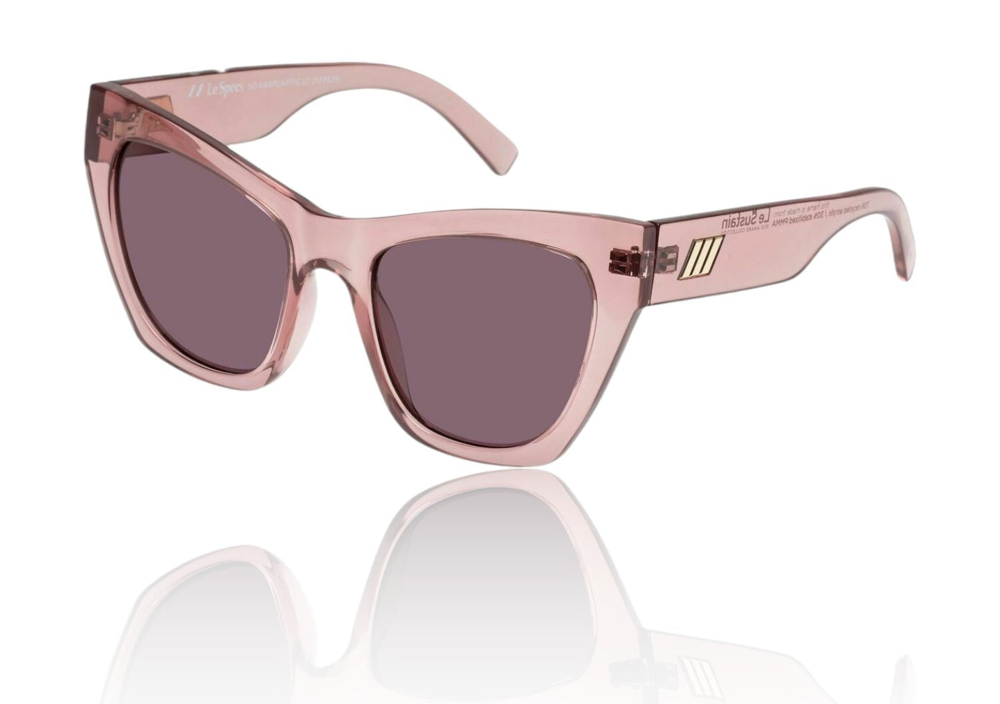 Pink sunglasses with a reflective surface on a white background