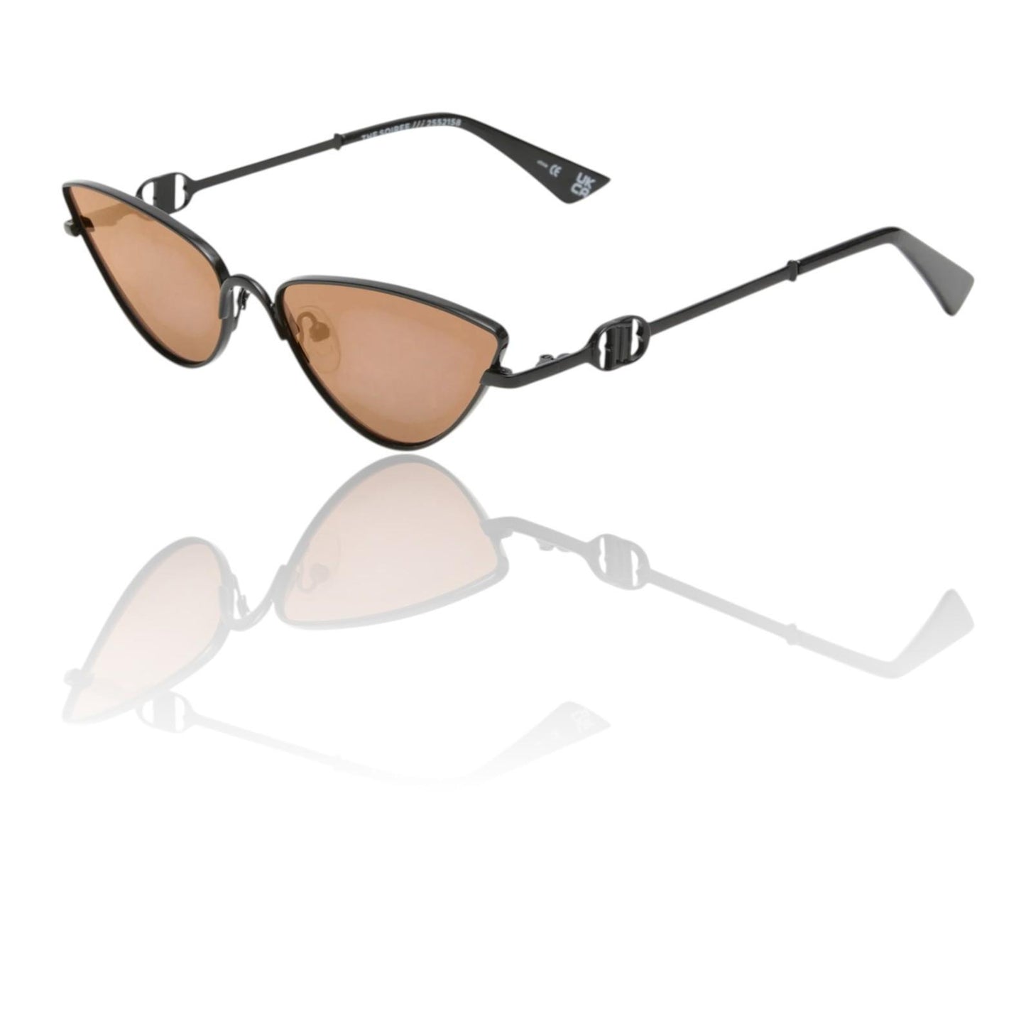 Sunglasses with a unique frame design on a white background