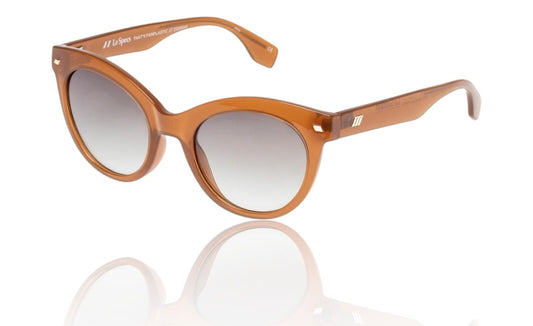 Brown sunglasses with a reflective surface on a white background