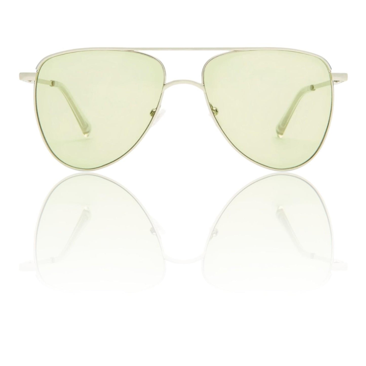 Aviator sunglasses with green lenses on a white background