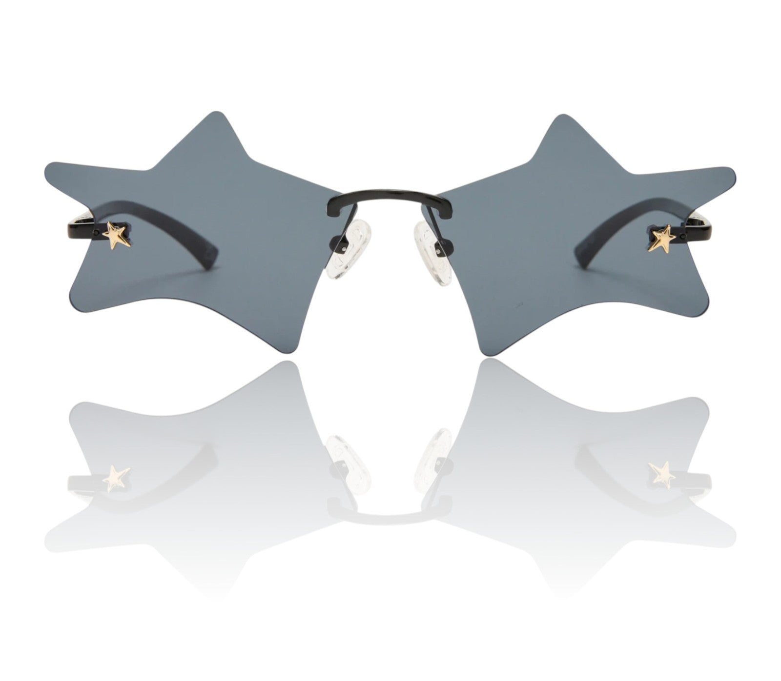 Star-shaped sunglasses with a reflective surface on a white background