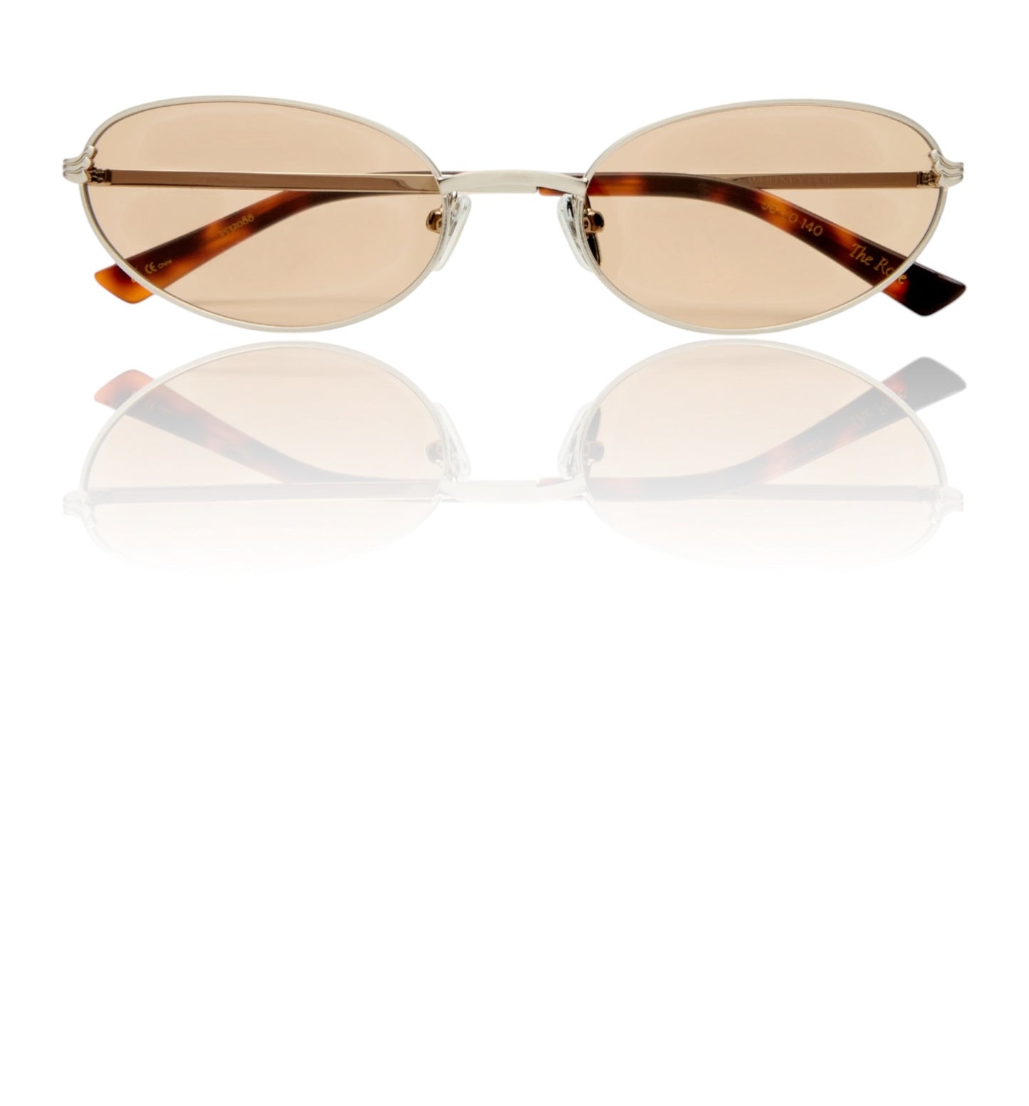 Naked Pear Luv Lou The Rose cat-eye sunglasses with brushed silver metal frames and tan mono lenses.