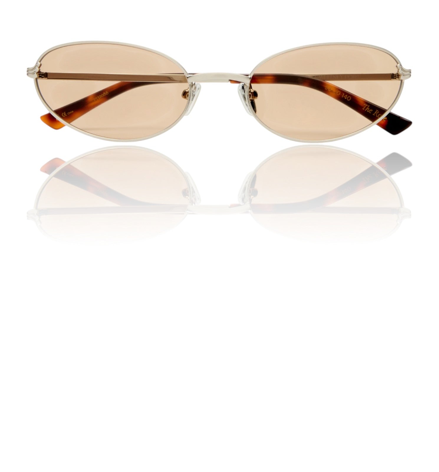 Naked Pear Luv Lou The Rose cat-eye sunglasses with brushed silver metal frames and tan mono lenses.