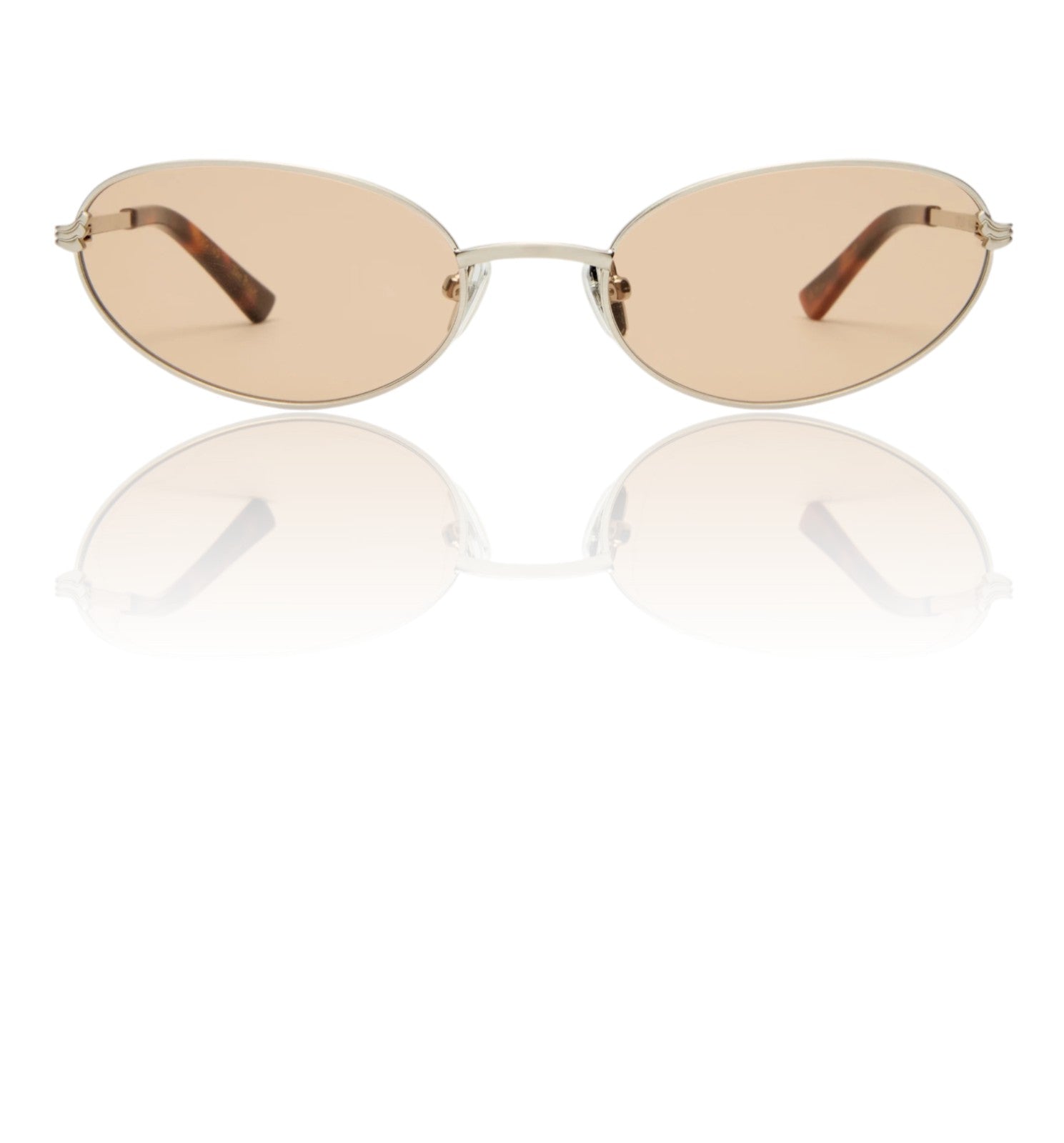 Naked Pear Luv Lou The Rose cat-eye sunglasses in brushed silver metal with tan mono lenses and slim temples.