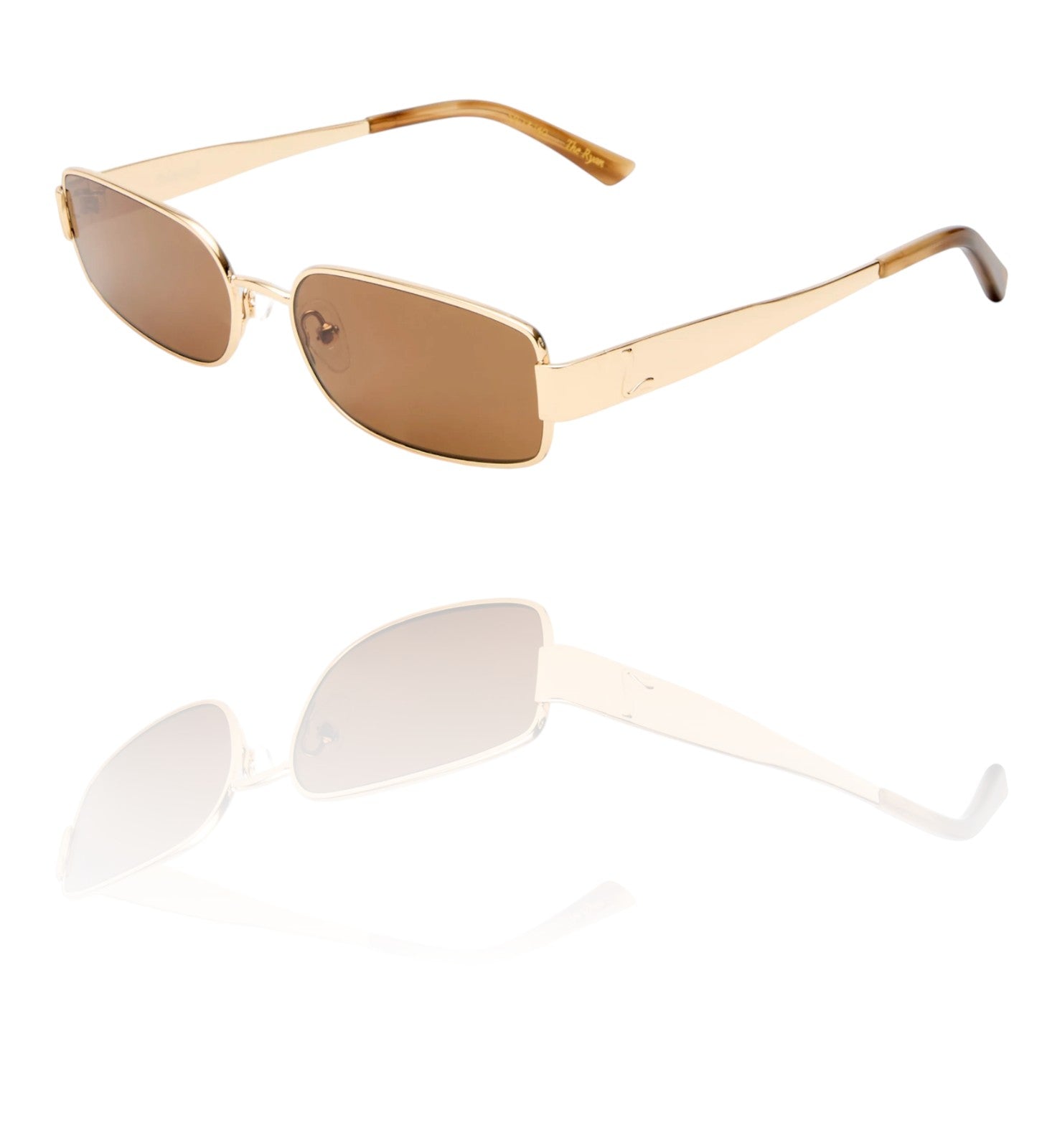 Naked Pear Luv Lou The Ryan rectangular sunglasses with gold metal frames and brown polarised lenses