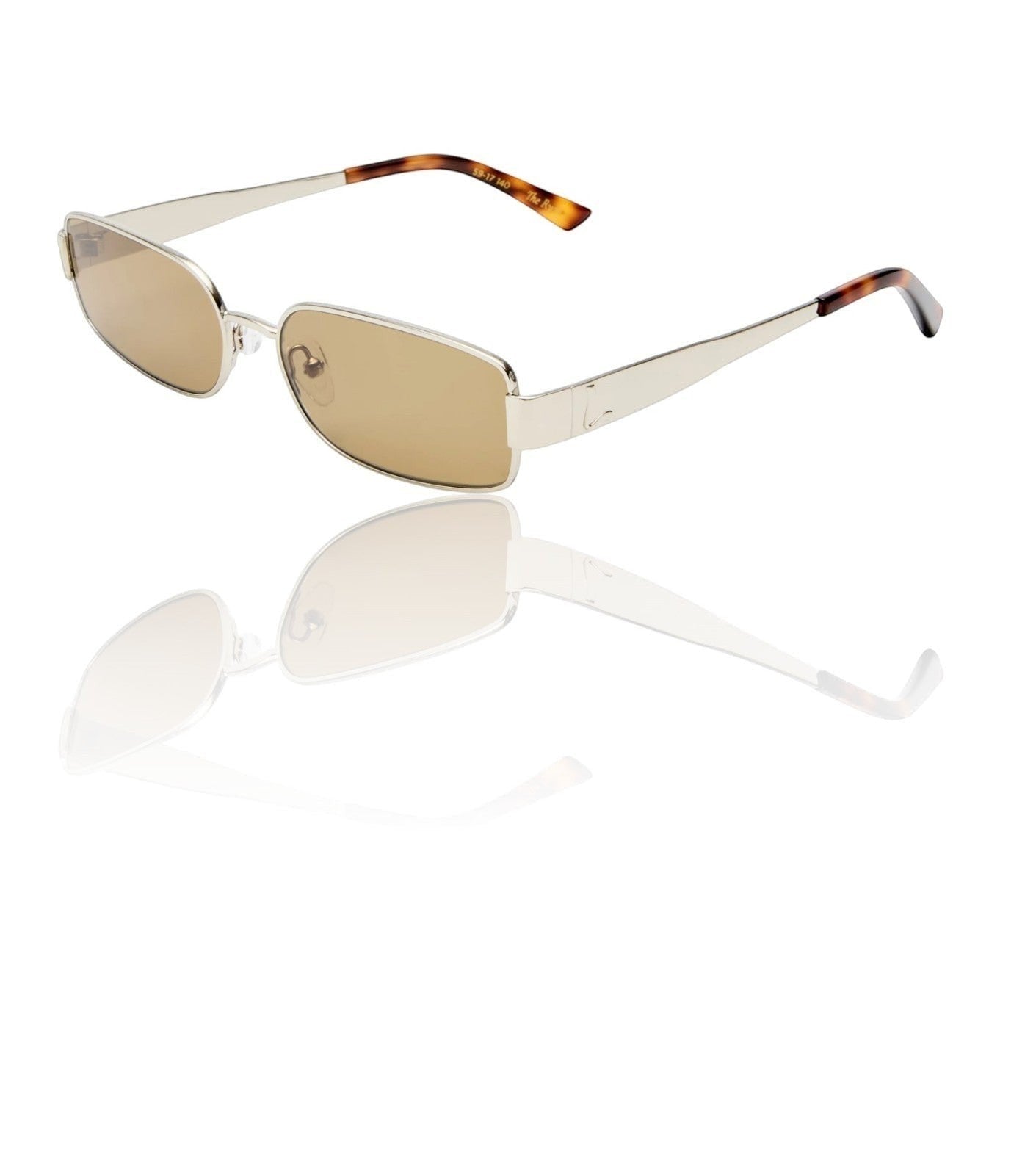 Naked Pear Luv Lou The Ryan rectangular sunglasses with silver metal frames and khaki green lenses.