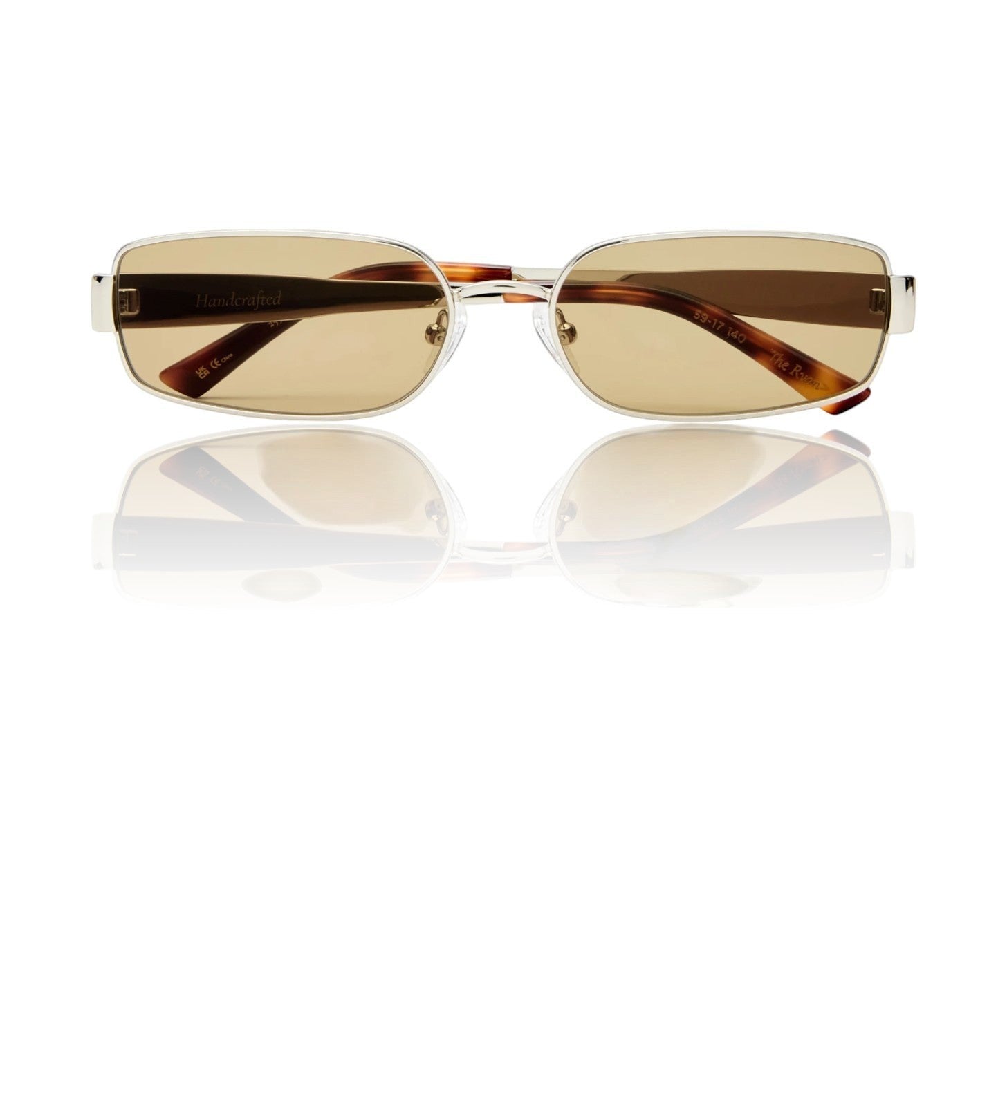 Naked Pear LuvLou The Ryan rectangular sunglasses with silver metal frames and khaki green lenses.