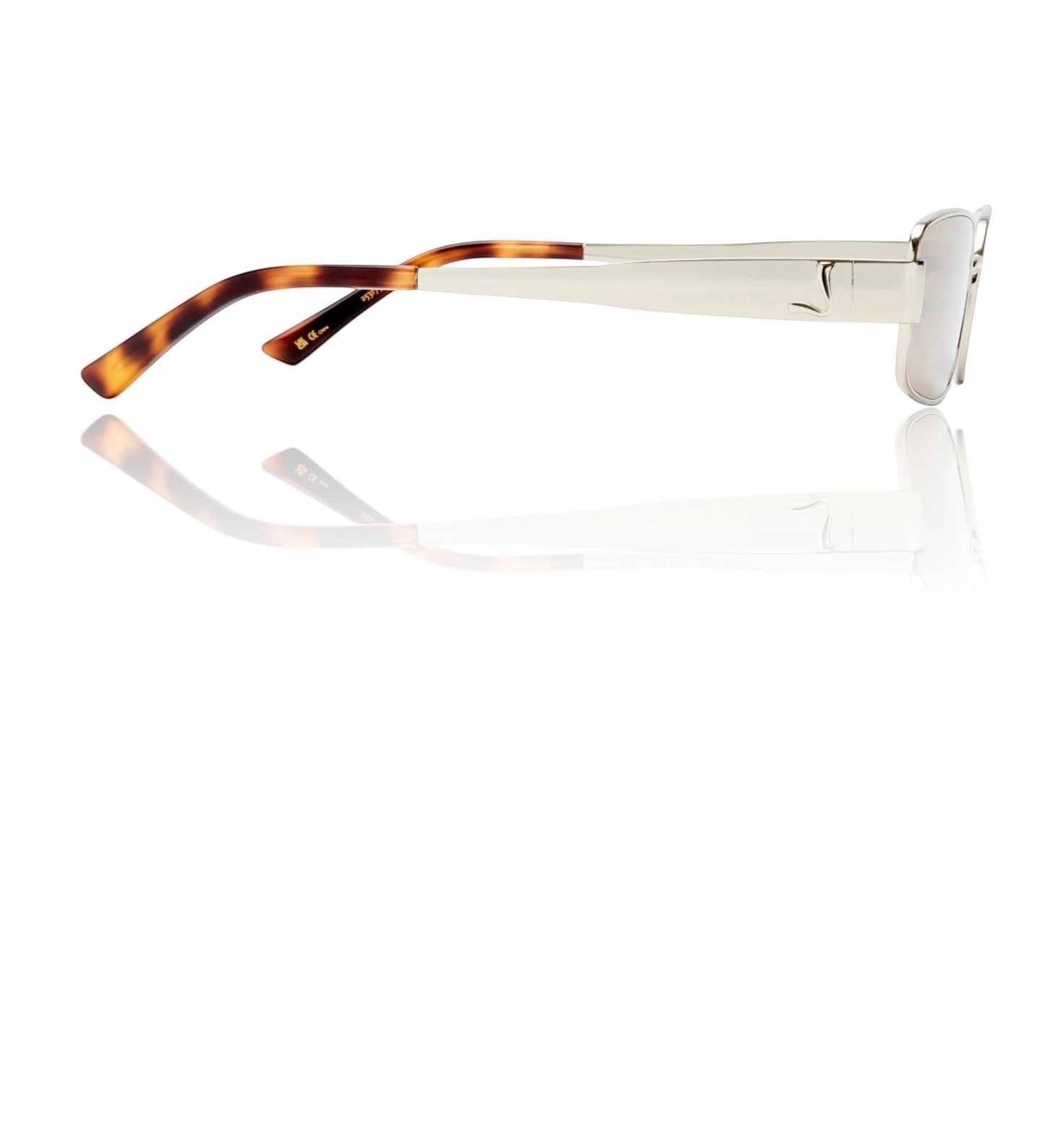 Naked Pear LuvLou The Ryan rectangular sunglasses in silver metal with khaki lenses and tortoiseshell temple tips.