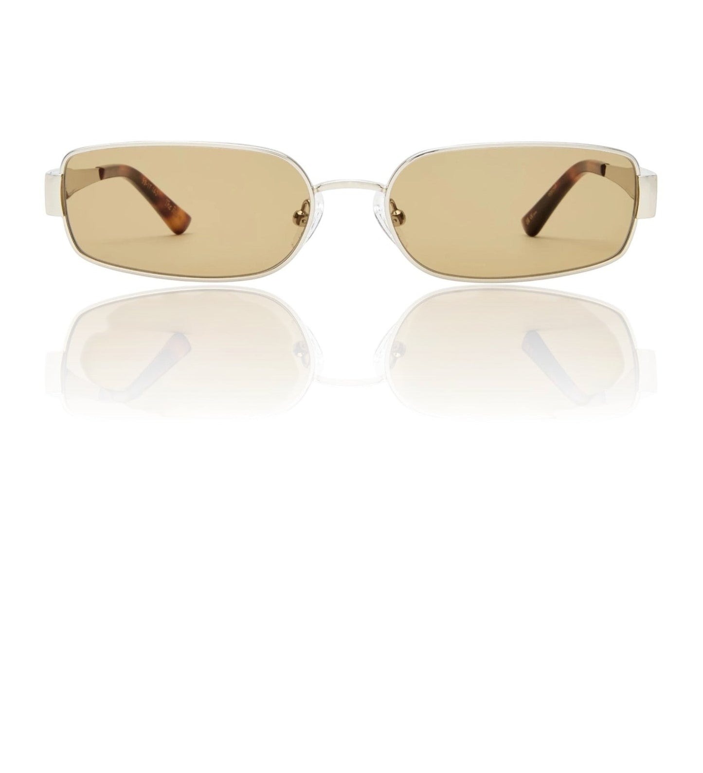 Naked Pear Luv Lou The Ryan rectangular sunglasses with silver metal frames and khaki green lenses.