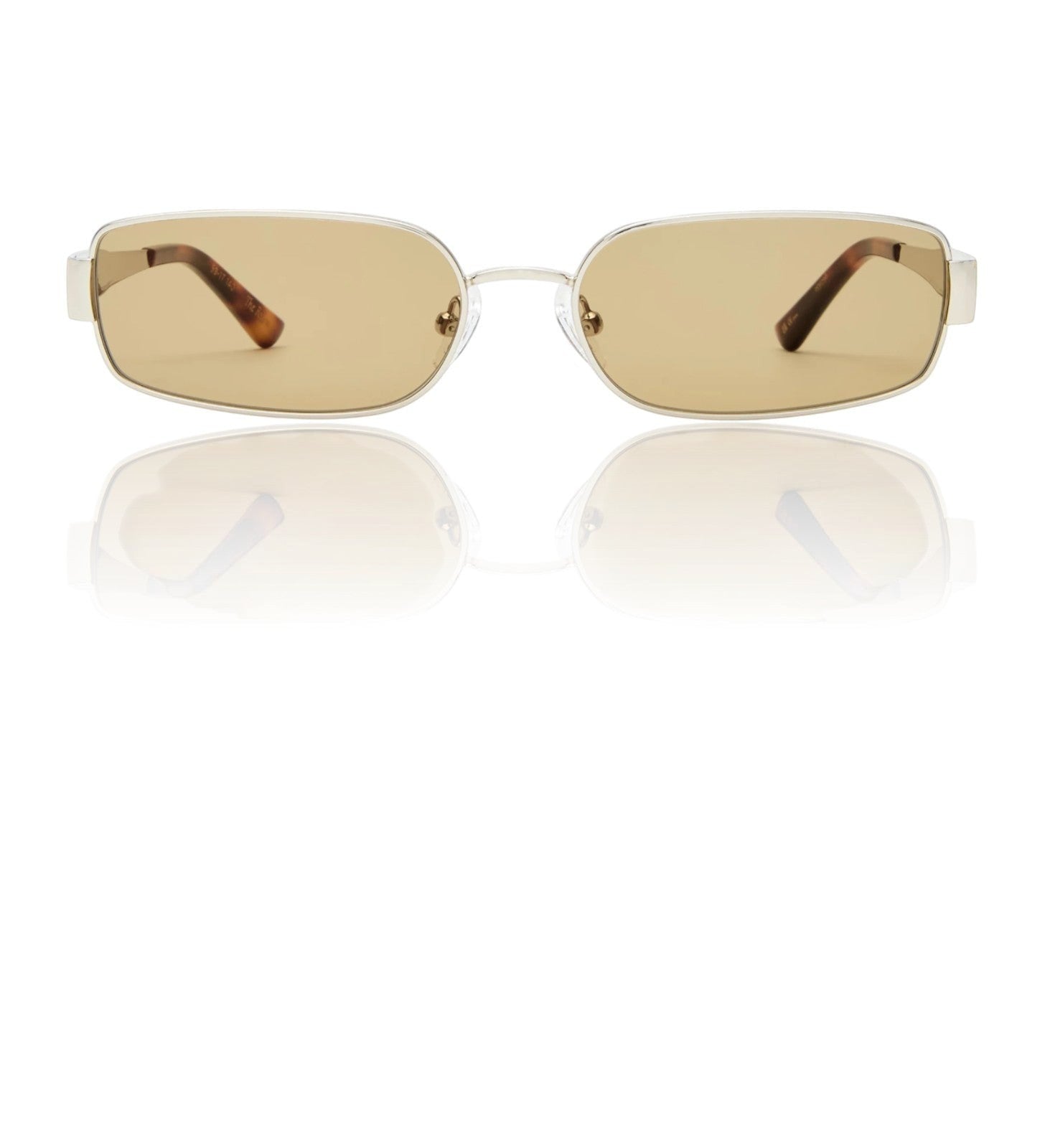 Naked Pear Luv Lou The Ryan rectangular sunglasses with silver metal frames and khaki green lenses.