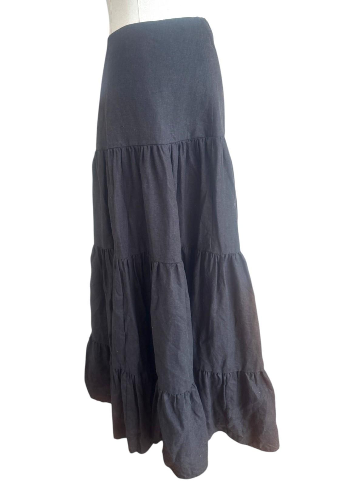 Long, tiered skirt on a mannequin against a white background