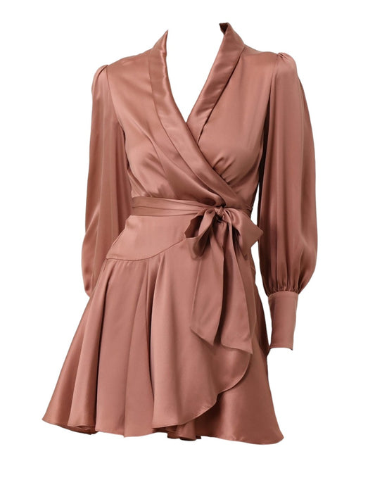Zimmermann Silk Wrap Mini Dress | Blush/Pink, Asymmetric,  Sueded Silk, Dolman
