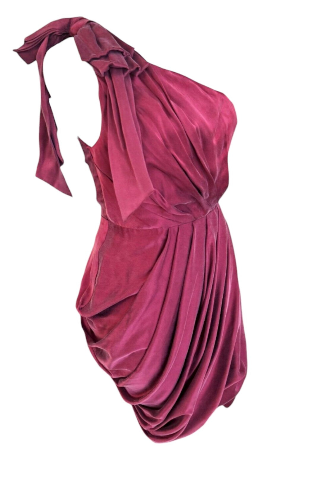 Zimmermann Bow Bodice Dress | Burgundy Mini Cocktail Draped | One Shoulder