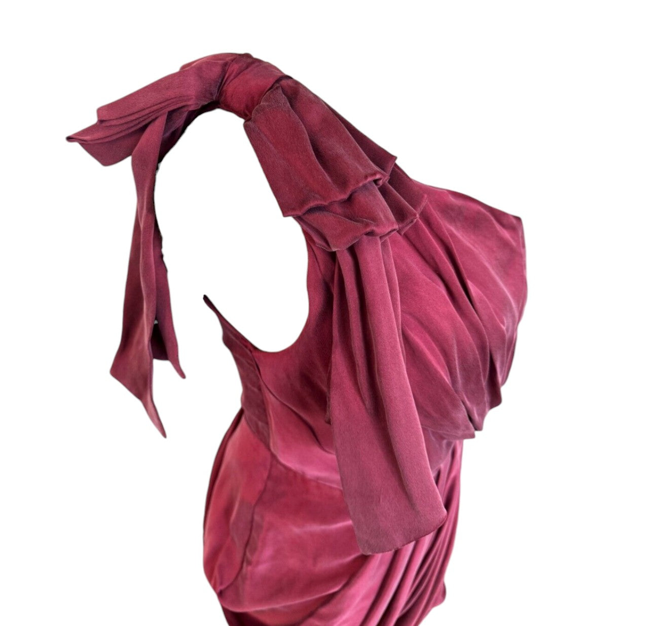 Zimmermann Bow Bodice Dress | Burgundy Mini Cocktail Draped | One Shoulder