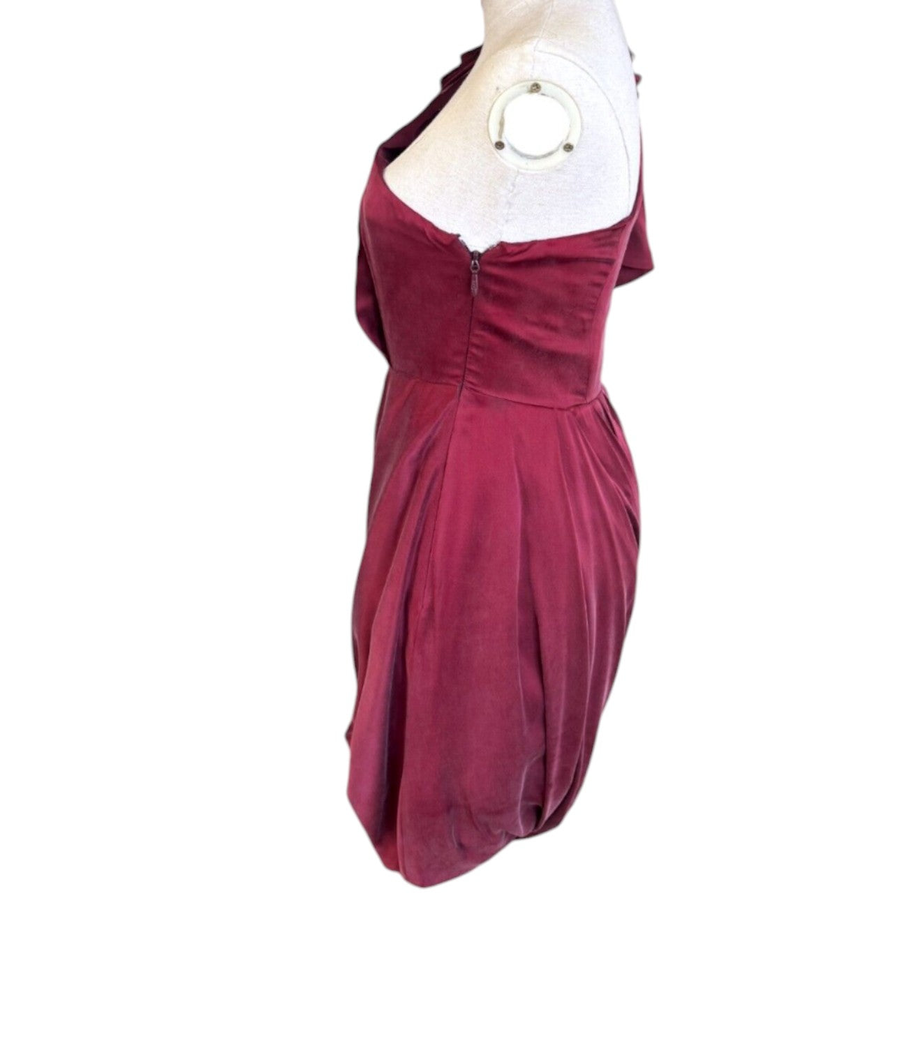 Zimmermann Bow Bodice Dress | Burgundy Mini Cocktail Draped | One Shoulder
