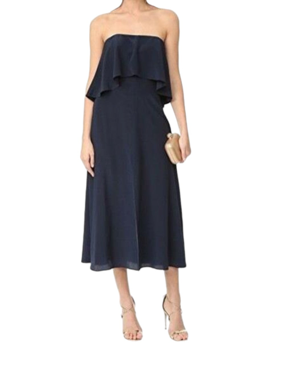 Zimmermann Strapless Flounce Dress | Navy | Bridesmaid, Sueded Silk, Overlay