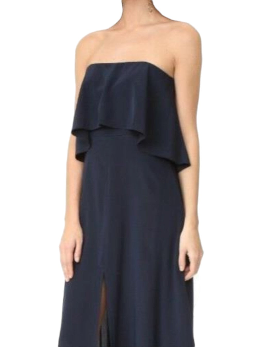Zimmermann Strapless Flounce Dress | Navy | Bridesmaid, Sueded Silk, Overlay