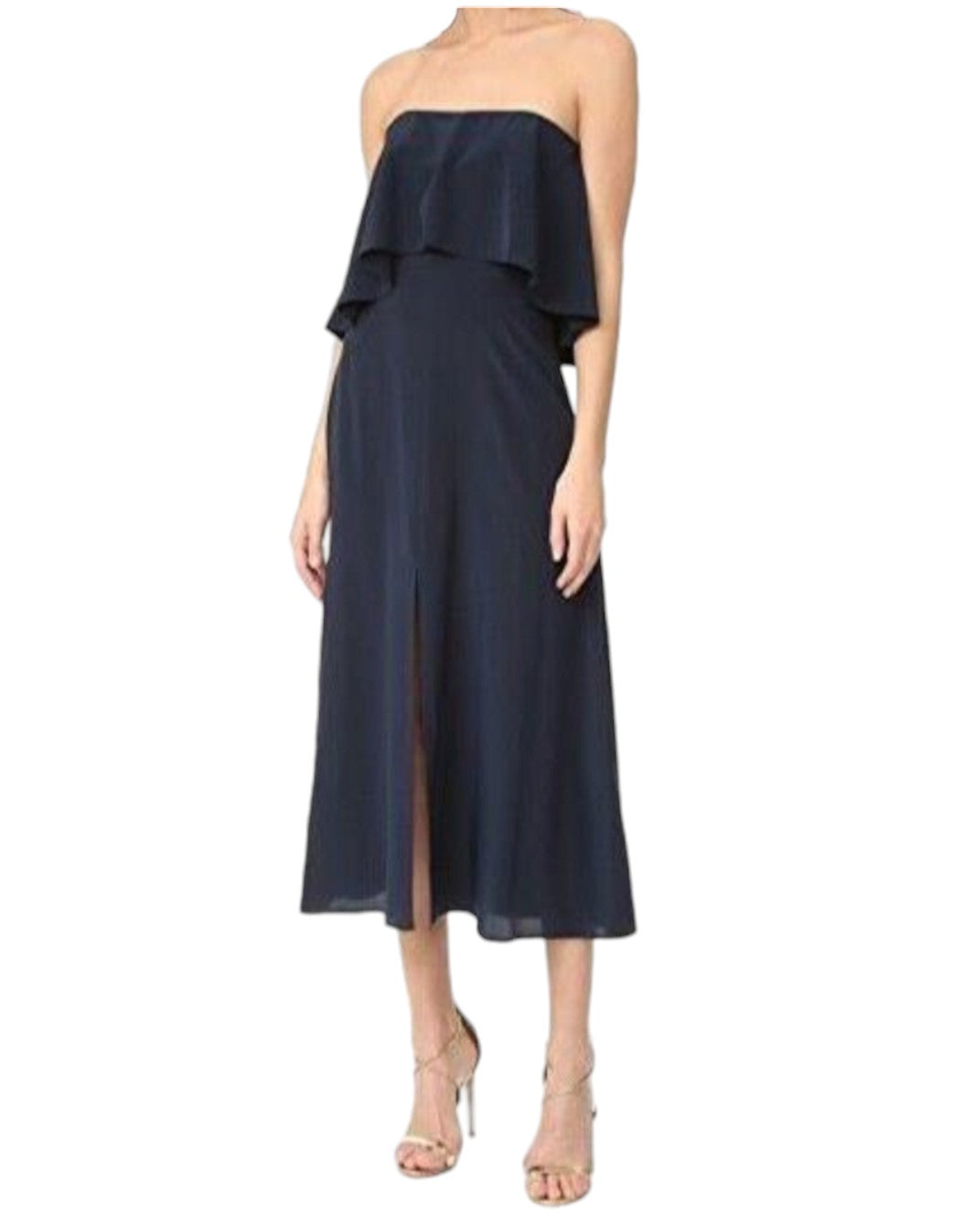 Zimmermann Strapless Flounce Dress | Navy | Bridesmaid, Sueded Silk, Overlay