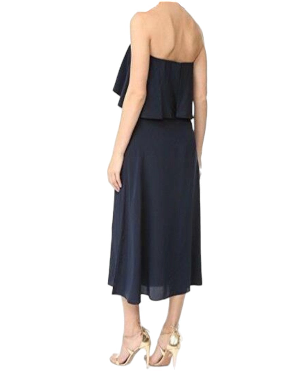 Zimmermann Strapless Flounce Dress | Navy | Bridesmaid, Sueded Silk, Overlay