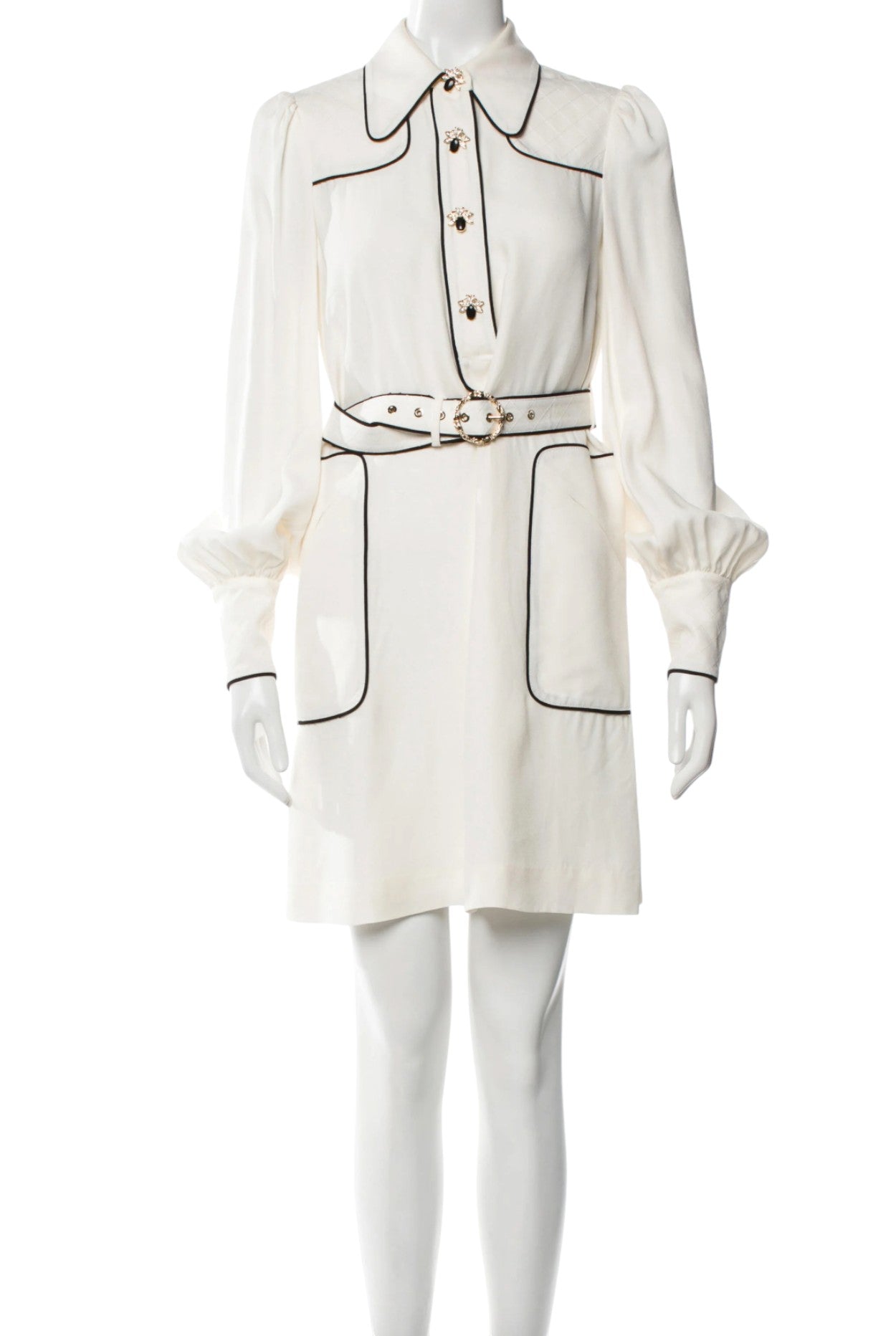 Zimmermann Collared Swing Dress | Belted, Mini, Black Trimming/Piping, Collared