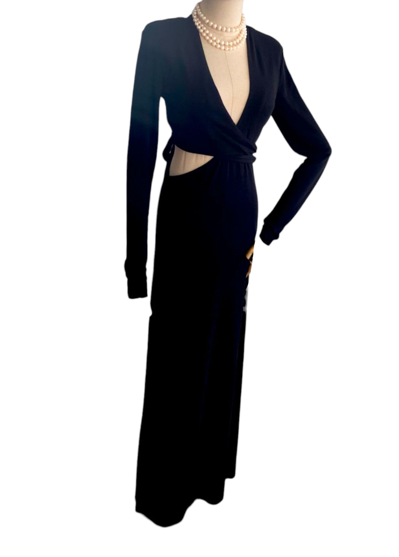 CAMILLA AND MARC Levante Midi Dress | Maxi, Black, Side Cut Outs, Low V Neckline