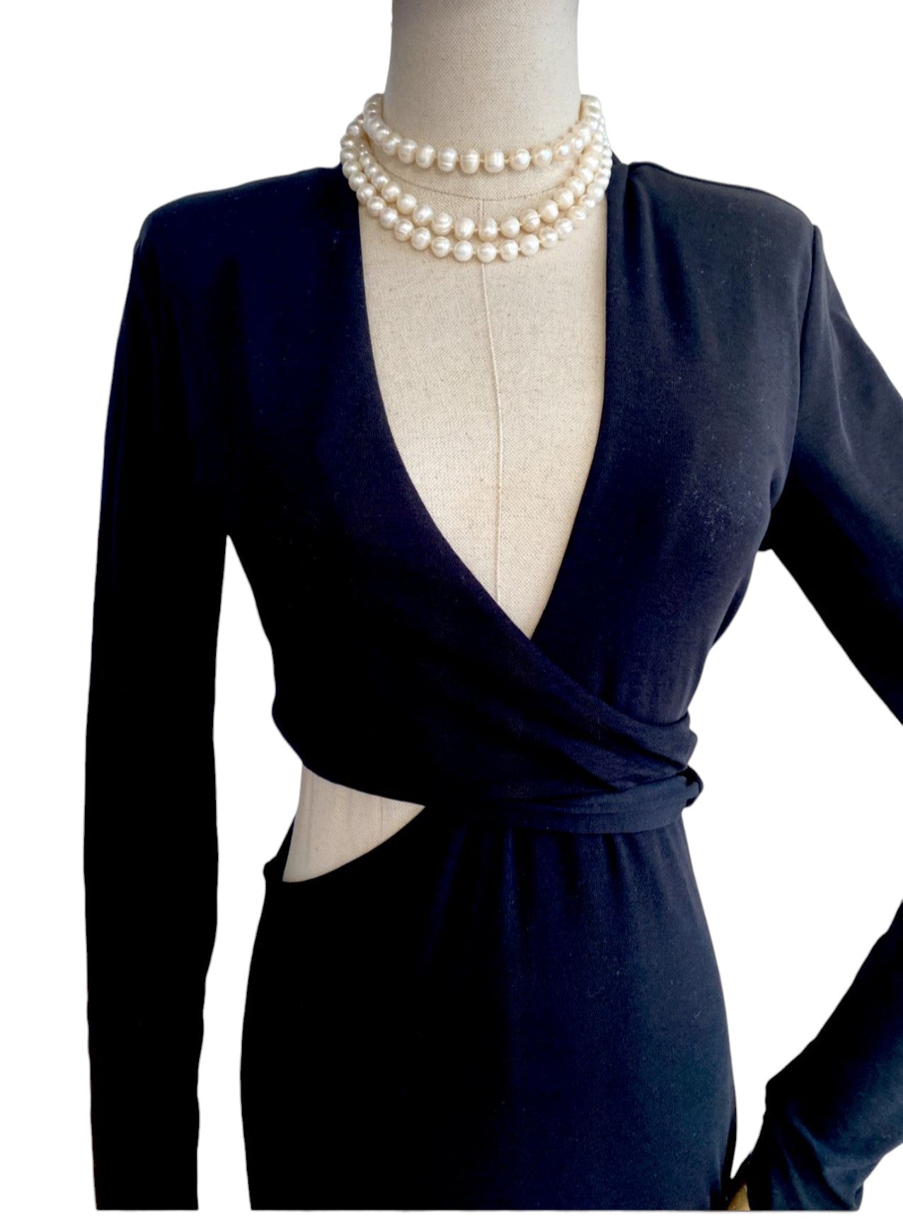 CAMILLA AND MARC Levante Midi Dress | Maxi, Black, Side Cut Outs, Low V Neckline