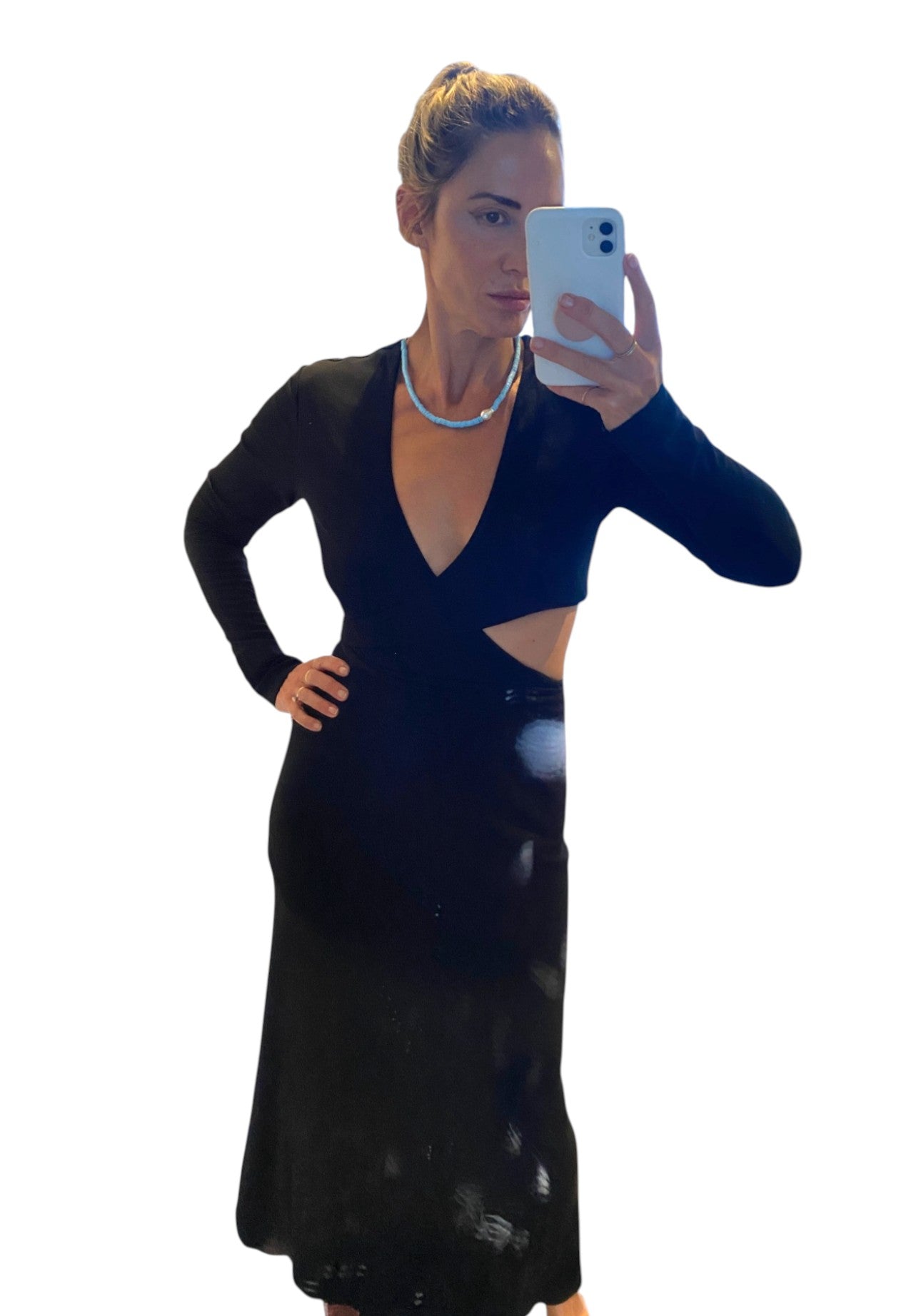 CAMILLA AND MARC Levante Midi Dress | Maxi, Black, Side Cut Outs, Low V Neckline