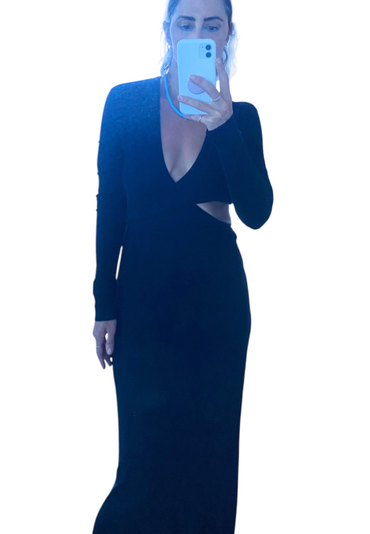 CAMILLA AND MARC Levante Midi Dress | Maxi, Black, Side Cut Outs, Low V Neckline
