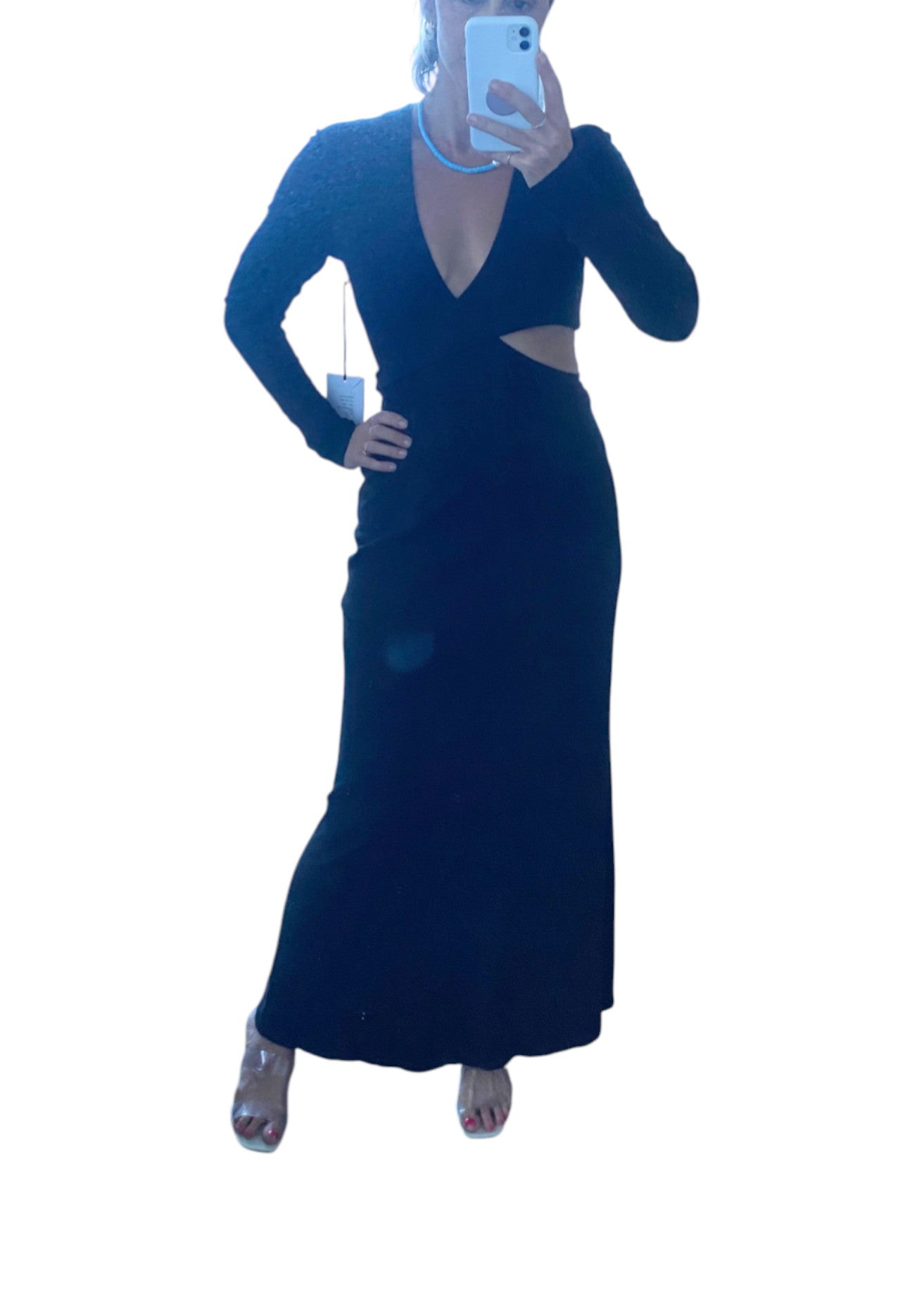 CAMILLA AND MARC Levante Midi Dress | Maxi, Black, Side Cut Outs, Low V Neckline