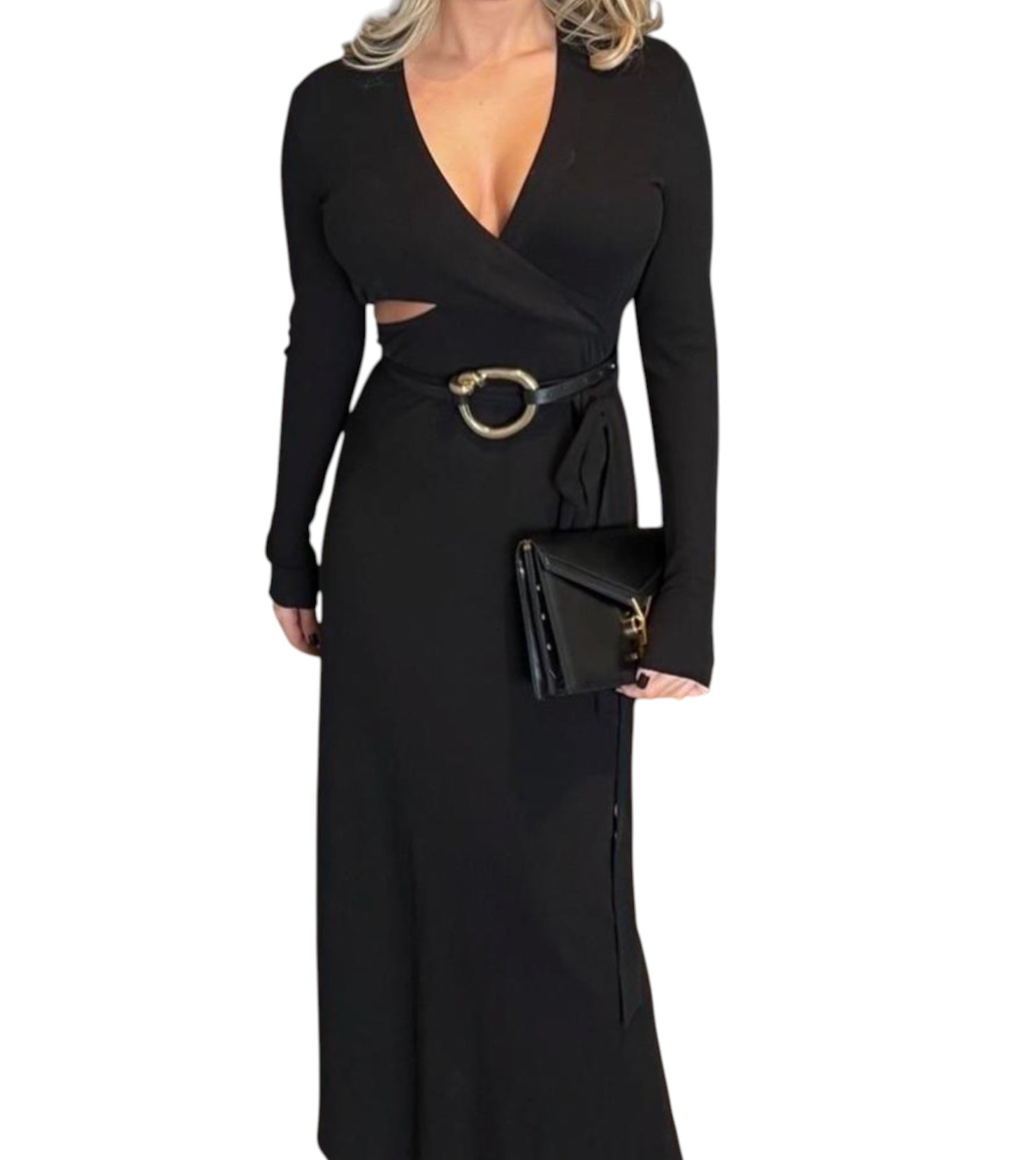 CAMILLA AND MARC Levante Midi Dress | Maxi, Black, Side Cut Outs, Low V Neckline
