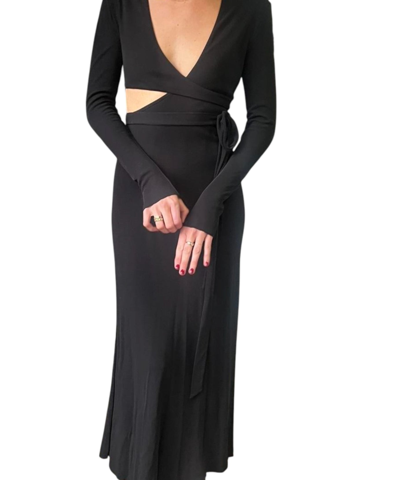 CAMILLA AND MARC Levante Midi Dress | Maxi, Black, Side Cut Outs, Low V Neckline