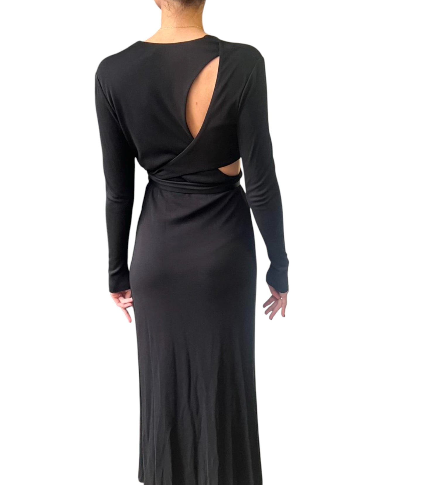 CAMILLA AND MARC Levante Midi Dress | Maxi, Black, Side Cut Outs, Low V Neckline