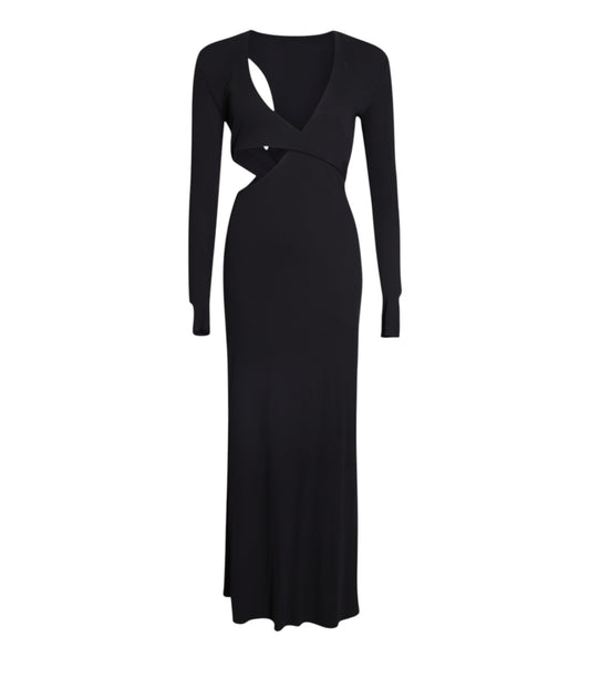 CAMILLA AND MARC Levante Midi Dress | Maxi, Black, Side Cut Outs, Low V Neckline