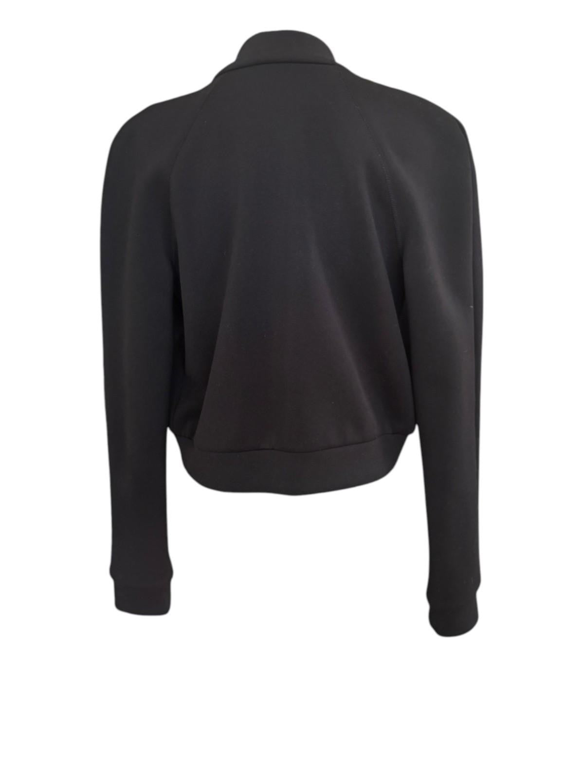 Naked Pear T by Alexander Wang black neoprene bomber jacket with a mock collar and elasticated waistband, back view.