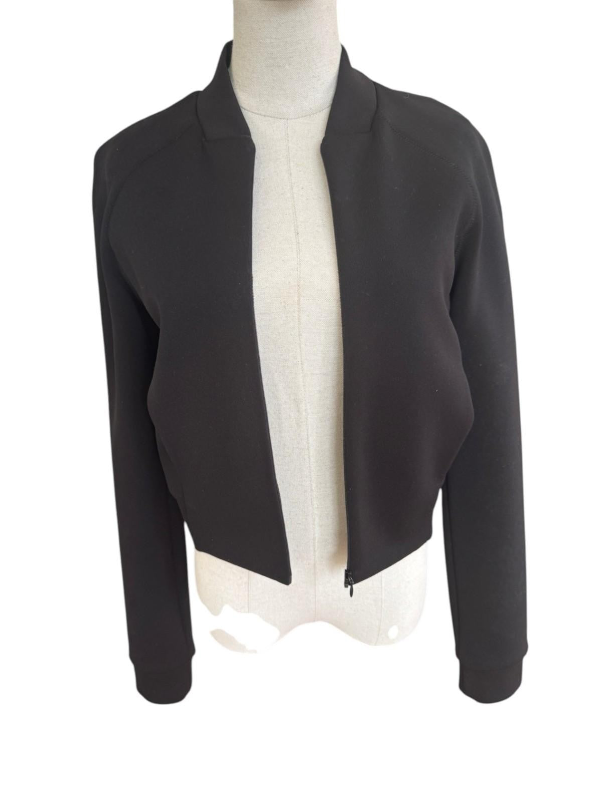 Naked Pear T by Alexander Wang black neoprene bomber jacket with mock collar and front zipper closure