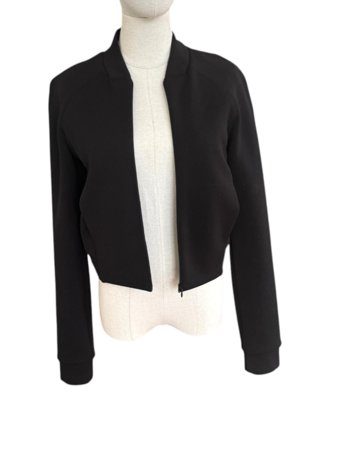 Naked Pear T by Alexander Wang black neoprene bomber jacket with mock collar and long sleeves on a mannequin